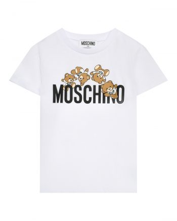 Футболка с лого и медвежатами, белая Moschino